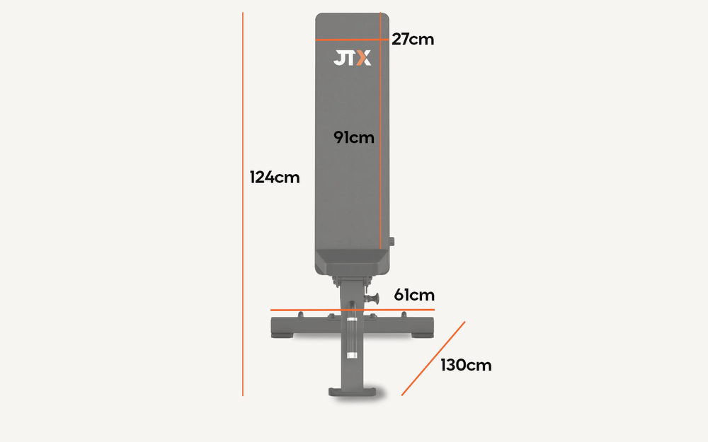 JTX FID bench on a white background showing the product dimensions