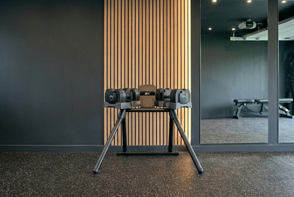 JTX Adjustable Dumbbell Stand In Home Gym