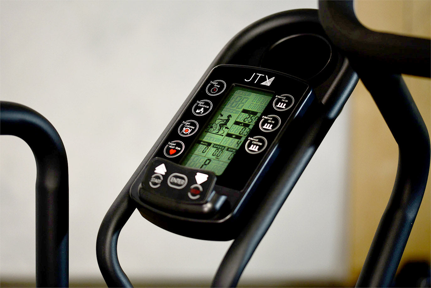 Digital display of the JTX Mission Air bike.
