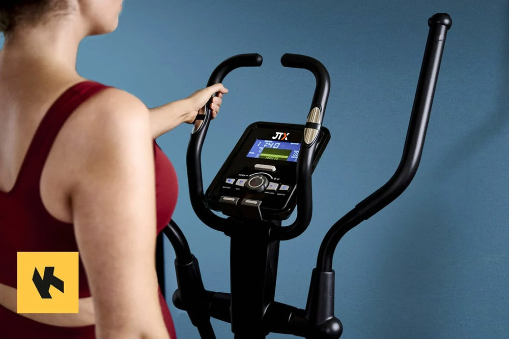 Digital console and handles of the JTX Strider-X8 cross trainer.
