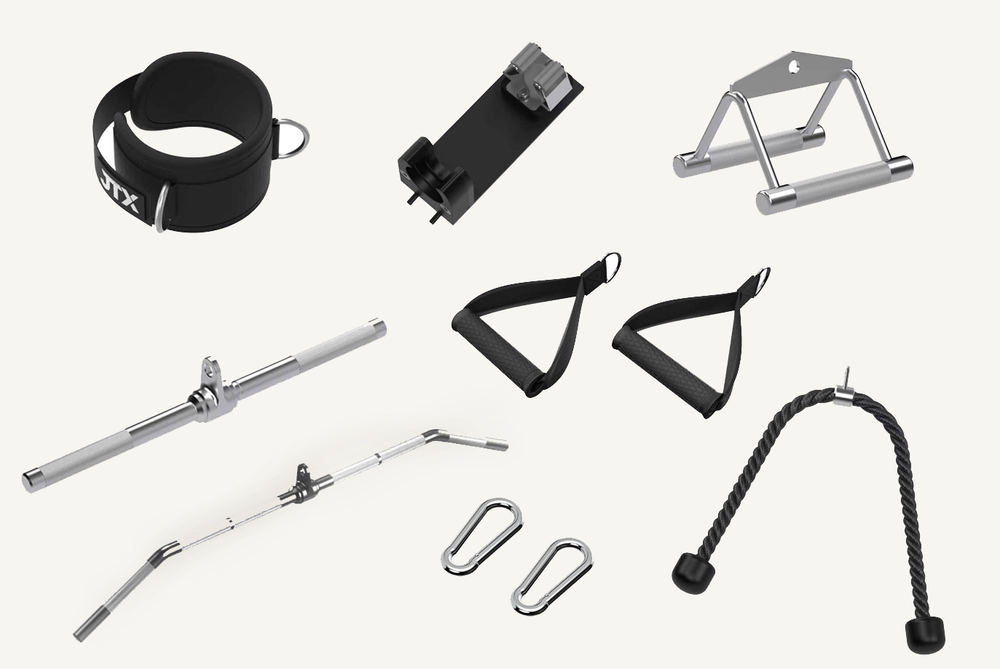 JTX Calibre Cable Machine attachments on a white background