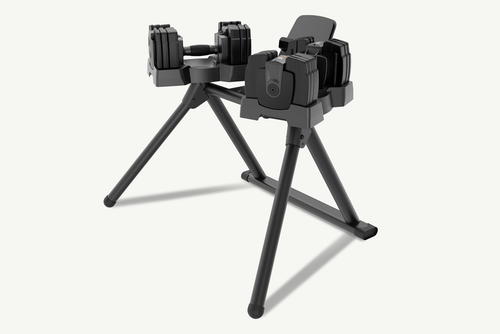 JTX Adjustable Dumbbell Stand With 14kg Adjustable Dumbbells On a White Background