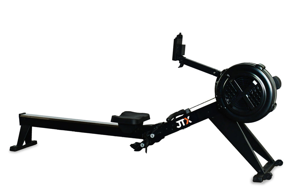 Black JTX Ignite AirX air rowing machine on a white background.