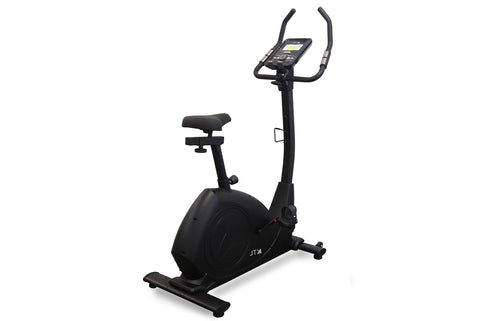 Black JTX Cyclo-Go X upright exercise bike on a white background.