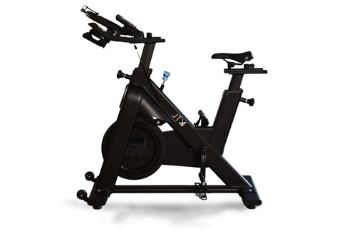 Black JTX Studio Pro exercise bike on a white background.
