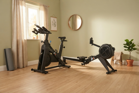 JTX Studio Pro bike and Ignite AirX Rower in a home gym setting