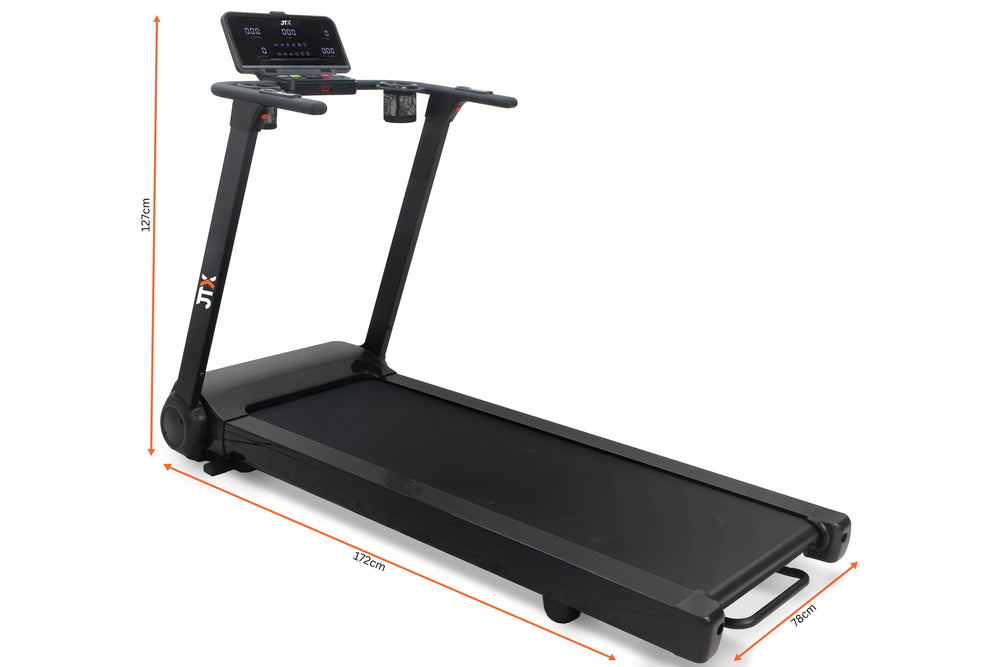 Black JTX RunRise XL treadmill on a white background.