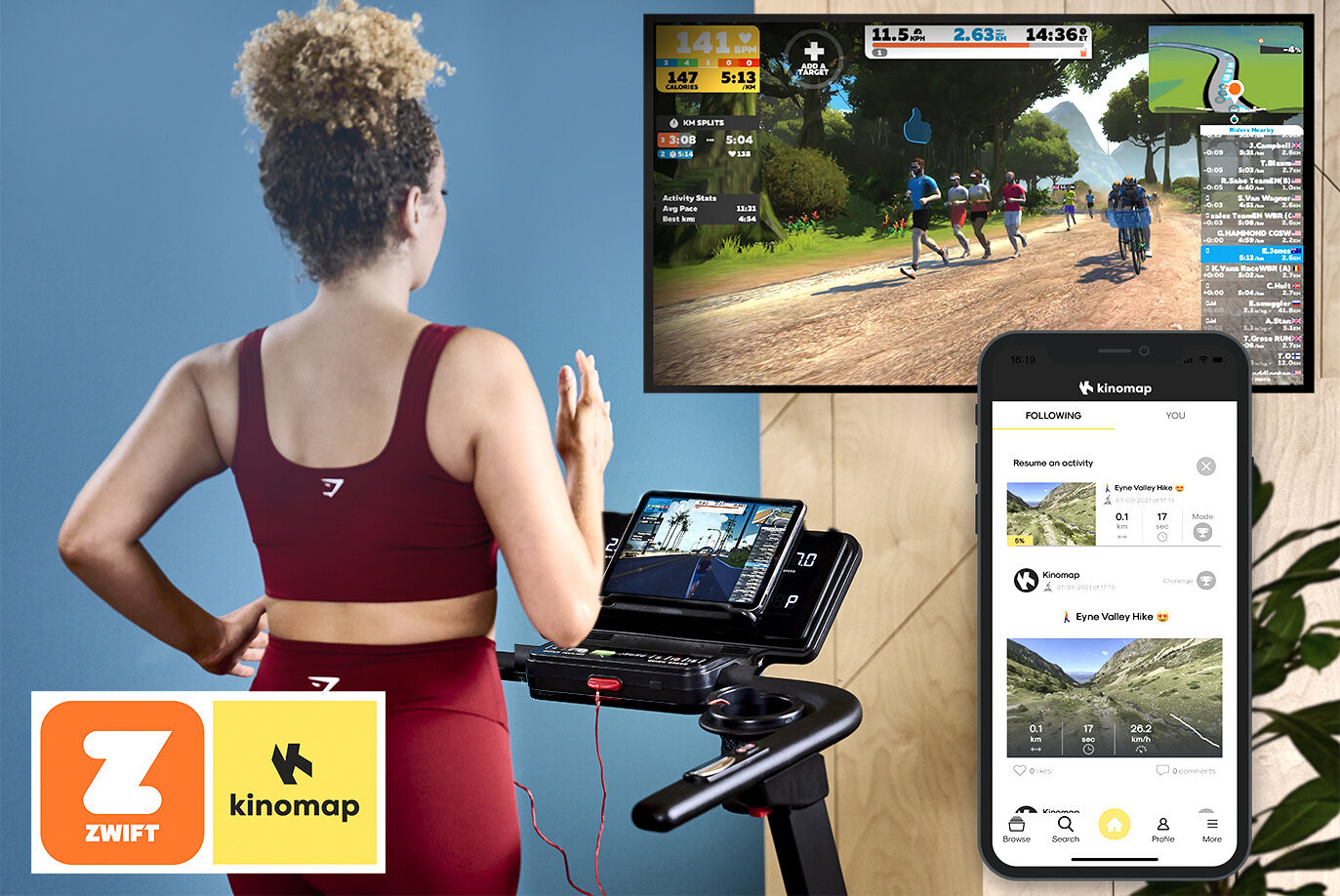 Flat Fold Treadmill With Kinomaps and Zwift